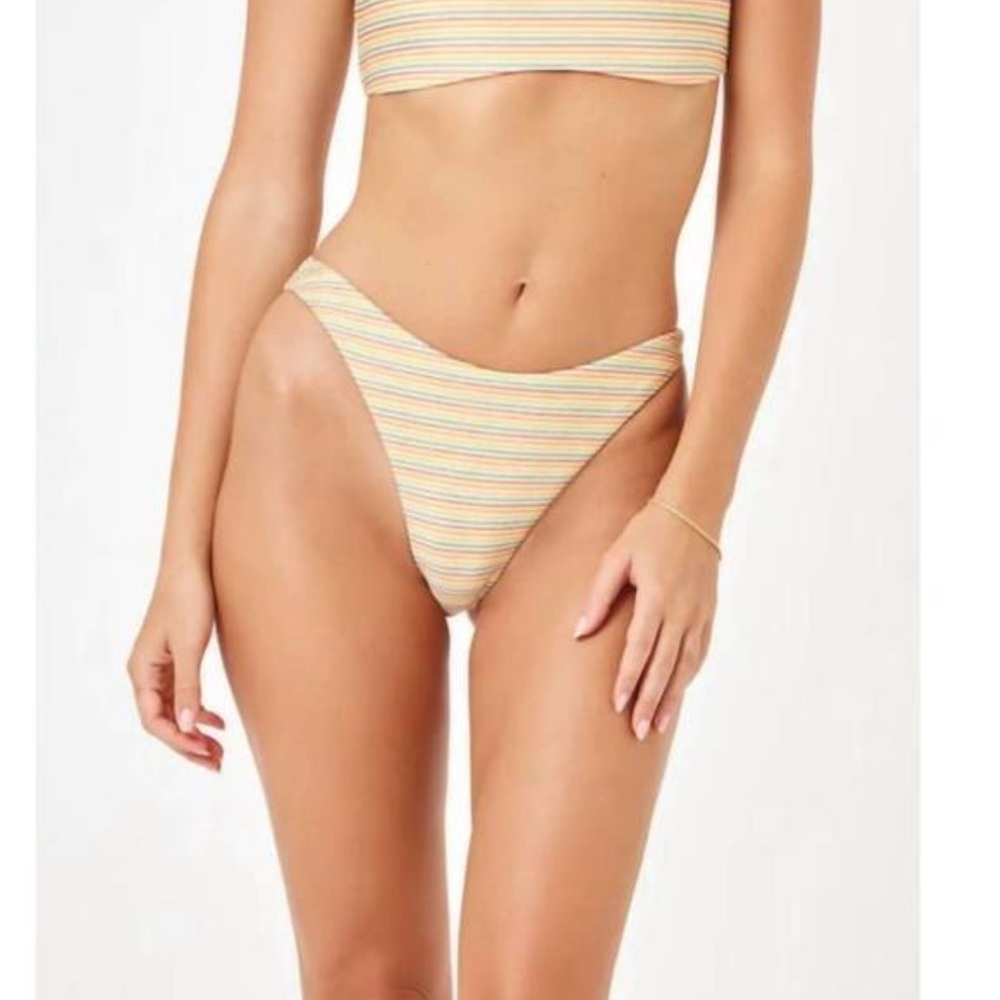 NWT L*space Madonna Bikini Bottom In Riviera Beach Shimmer Stripe, small